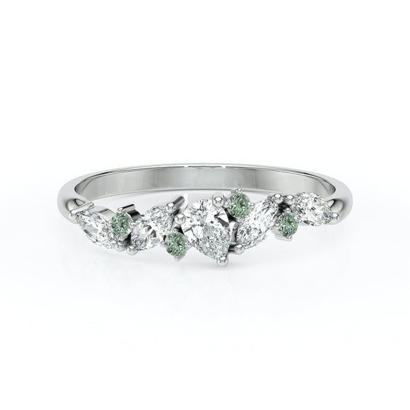 Bague saphir vert et diamant Florale - 1