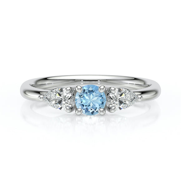 Bague trilogie aigue-marine et diamant Coucher de Soleil - 5