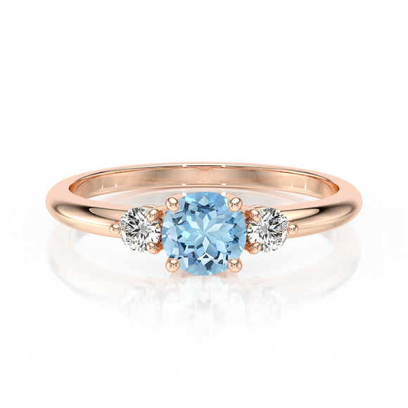 Bague trilogie aigue-marine et diamant Coucher de Soleil - 6