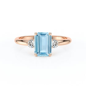 Bague trilogie aigue-marine et diamant Coucher de Soleil - 10