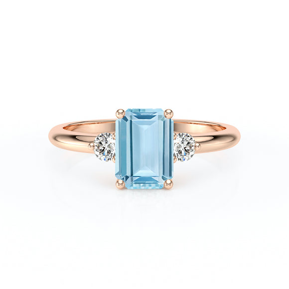 Bague trilogie aigue-marine et diamant Coucher de Soleil - 10