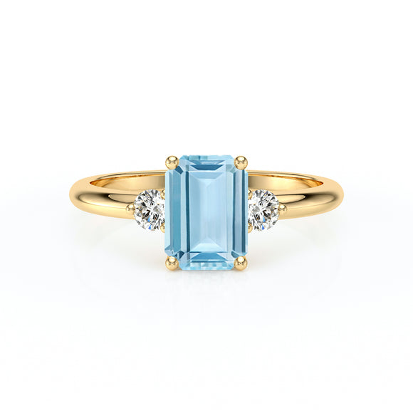 Bague trilogie aigue-marine et diamant Coucher de Soleil - 10