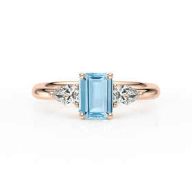 Bague trilogie aigue-marine et diamant Coucher de Soleil - 16