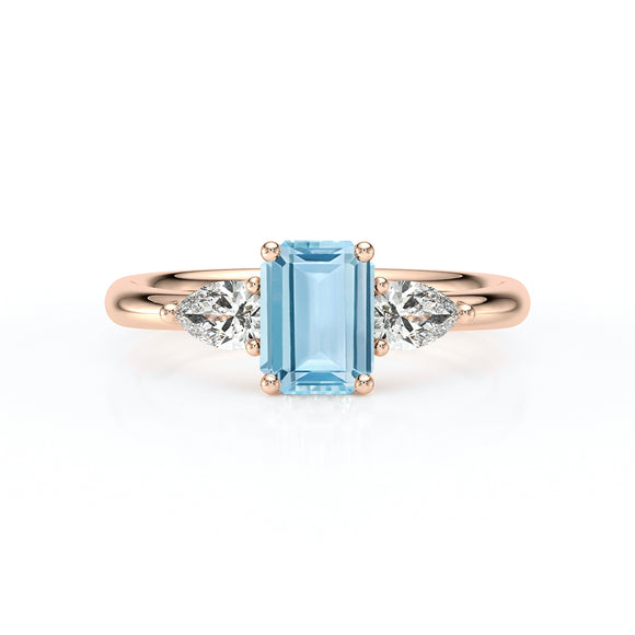 Bague trilogie aigue-marine et diamant Coucher de Soleil - 16