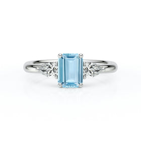 Bague trilogie aigue-marine et diamant Coucher de Soleil - 16