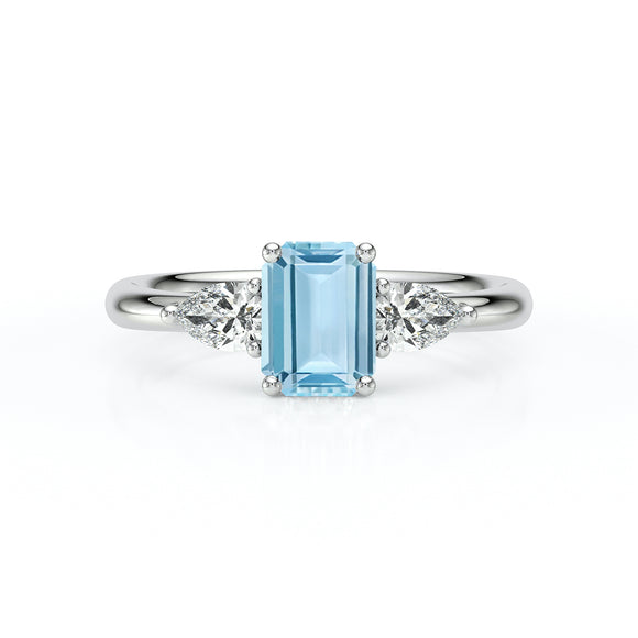Bague trilogie aigue-marine et diamant Coucher de Soleil - 16