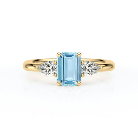 Bague trilogie aigue-marine et diamant Coucher de Soleil - 16