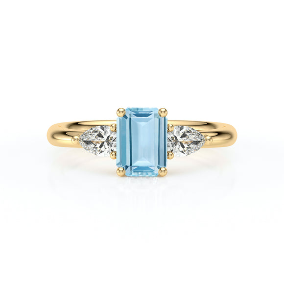 Bague trilogie aigue-marine et diamant Coucher de Soleil - 16