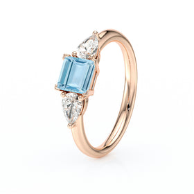Bague trilogie aigue-marine et diamant Coucher de Soleil - 17