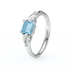 Bague trilogie aigue-marine et diamant Coucher de Soleil - 17
