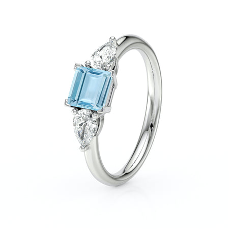 Bague trilogie aigue-marine et diamant Coucher de Soleil - 17
