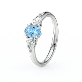 Bague trilogie aigue-marine et diamant Coucher de Soleil - 18