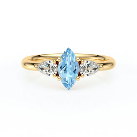 Bague trilogie aigue-marine et diamant Coucher de Soleil - 19
