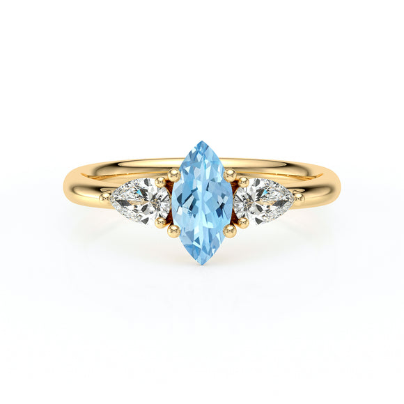 Bague trilogie aigue-marine et diamant Coucher de Soleil - 19