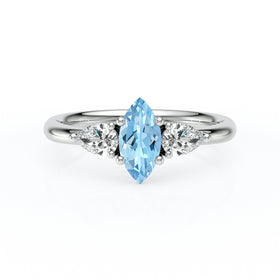 Bague trilogie aigue-marine et diamant Coucher de Soleil - 19