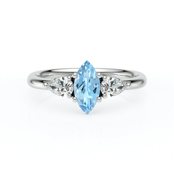 Bague trilogie aigue-marine et diamant Coucher de Soleil - 19