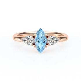 Bague trilogie aigue-marine et diamant Coucher de Soleil - 19