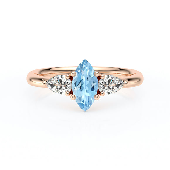 Bague trilogie aigue-marine et diamant Coucher de Soleil - 19
