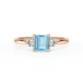 Bague trilogie aigue-marine et diamant Coucher de Soleil - 8