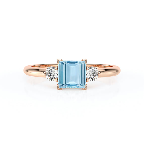 Bague trilogie aigue-marine et diamant Coucher de Soleil - 8