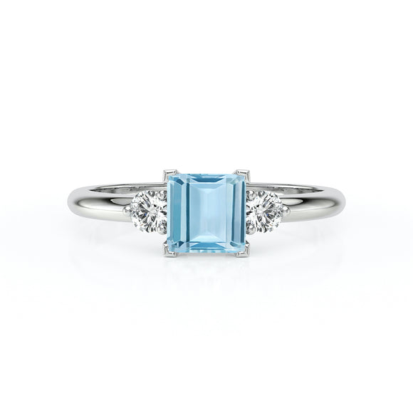 Bague trilogie aigue-marine et diamant Coucher de Soleil - 8