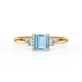 Bague trilogie aigue-marine et diamant Coucher de Soleil - 8
