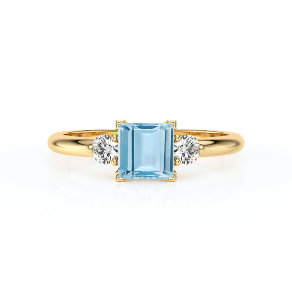 Bague trilogie aigue-marine et diamant Coucher de Soleil - 8