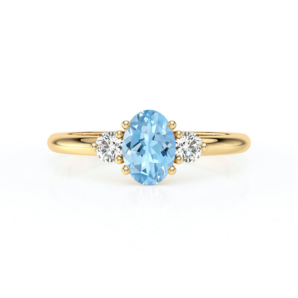 Bague trilogie aigue-marine et diamant Coucher de Soleil - 9