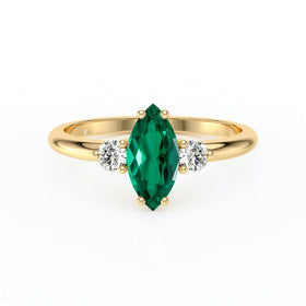 Bague trilogie émeraude et diamant Coucher de Soleil - 11
