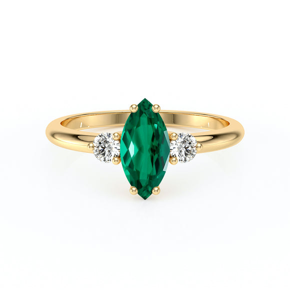 Bague trilogie émeraude et diamant Coucher de Soleil - 11