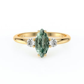 Bague trilogie saphir vert et diamant Coucher de Soleil - 11
