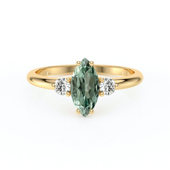 Bague trilogie saphir vert et diamant Coucher de Soleil - 11