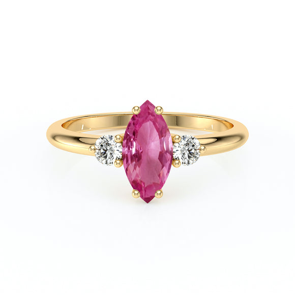 Bague trilogie saphir rose et diamant Coucher de Soleil - 11