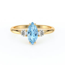 Bague trilogie aigue-marine et diamant Coucher de Soleil - 11