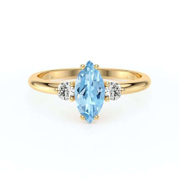 Bague trilogie aigue-marine et diamant Coucher de Soleil - 11