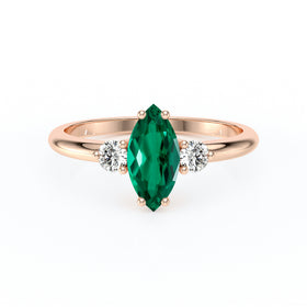 Bague trilogie émeraude et diamant Coucher de Soleil - 11