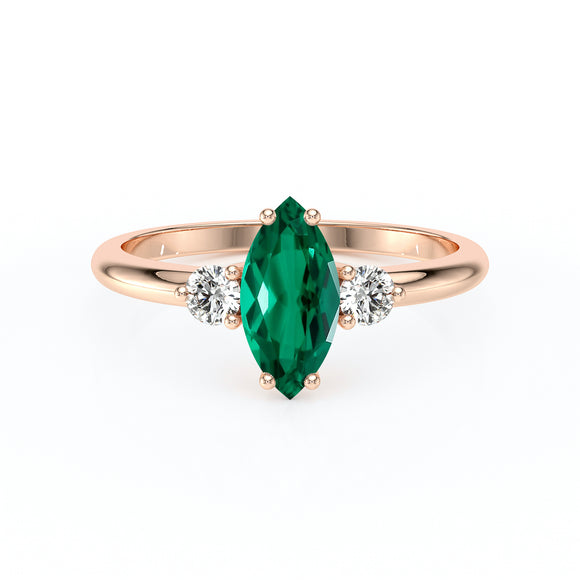 Bague trilogie émeraude et diamant Coucher de Soleil - 11