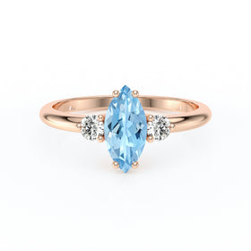 Bague trilogie aigue-marine et diamant Coucher de Soleil - 11