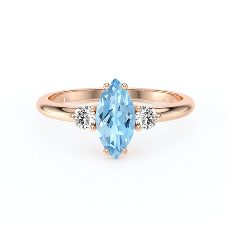 Bague trilogie aigue-marine et diamant Coucher de Soleil - 11