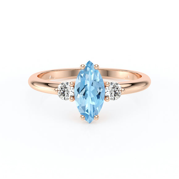 Bague trilogie aigue-marine et diamant Coucher de Soleil - 11