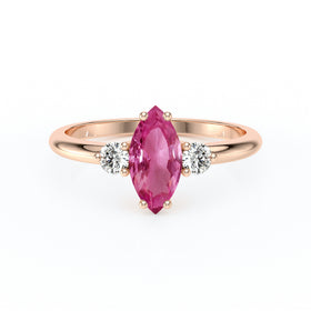 Bague trilogie saphir rose et diamant Coucher de Soleil - 11