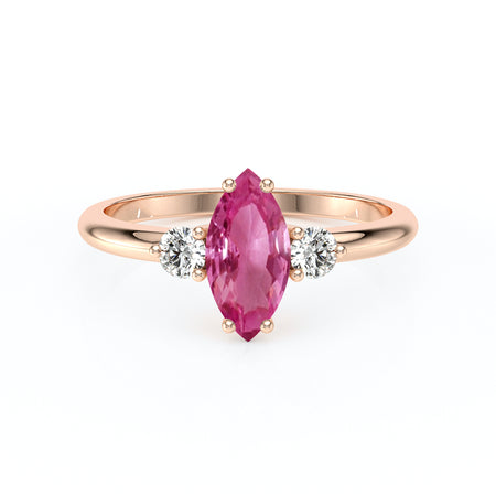 Bague trilogie saphir rose et diamant Coucher de Soleil - 11