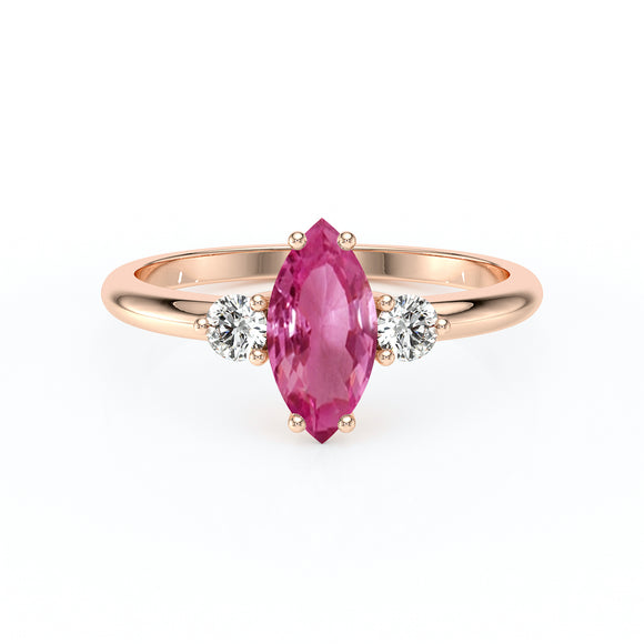 Bague trilogie saphir rose et diamant Coucher de Soleil - 11
