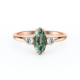 Bague trilogie saphir vert et diamant Coucher de Soleil - 11