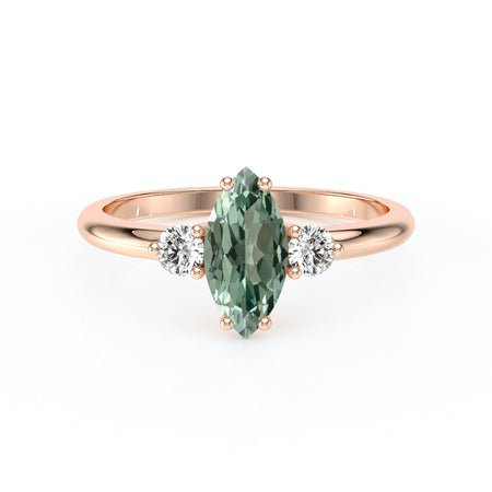 Bague trilogie saphir vert et diamant Coucher de Soleil - 11