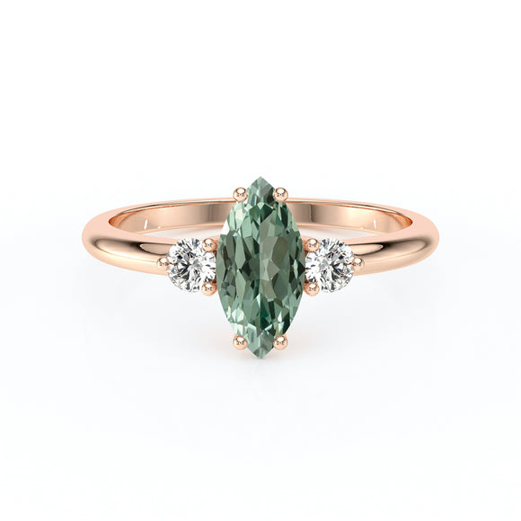 Bague trilogie saphir vert et diamant Coucher de Soleil - 11