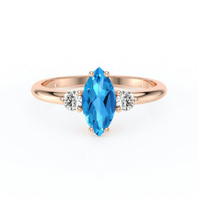 Bague trilogie topaze et diamant Coucher de Soleil - 11