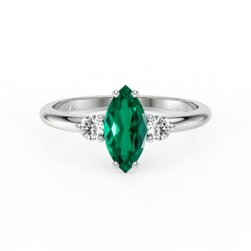 Bague trilogie émeraude et diamant Coucher de Soleil - 11