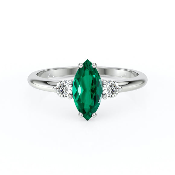 Bague trilogie émeraude et diamant Coucher de Soleil - 11