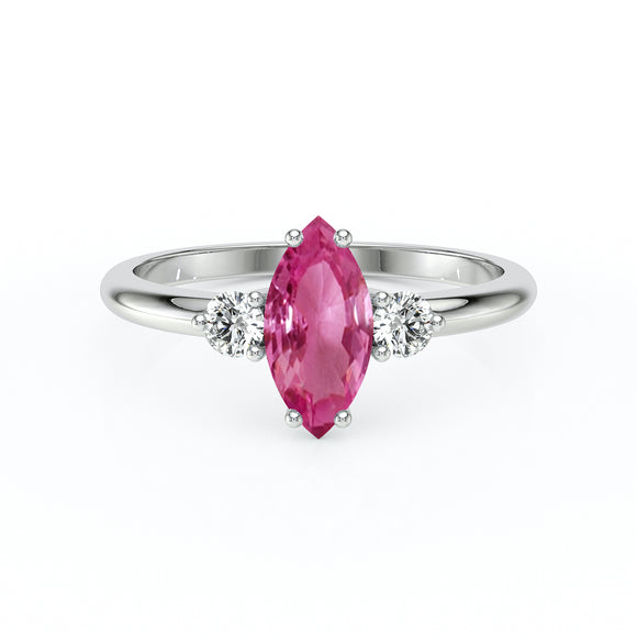 Bague trilogie saphir rose et diamant Coucher de Soleil - 11